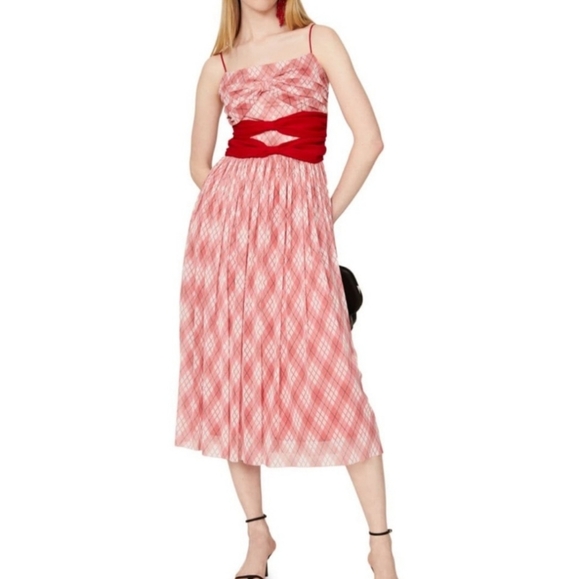 Adam Lippes 6 Red Bow With Plaid Summer dress NWOT - Picture 2 of 5